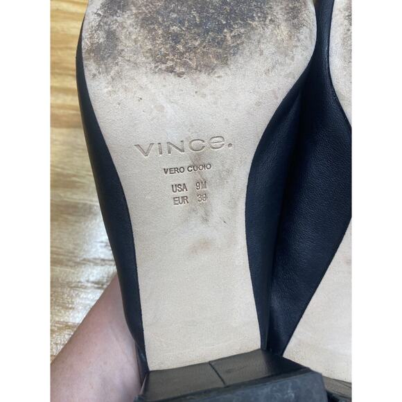 Vince Elizabeth Mule Sandal Women's 9 M Triple Black Leather Open Square Toe S57 - Picture 8 of 8